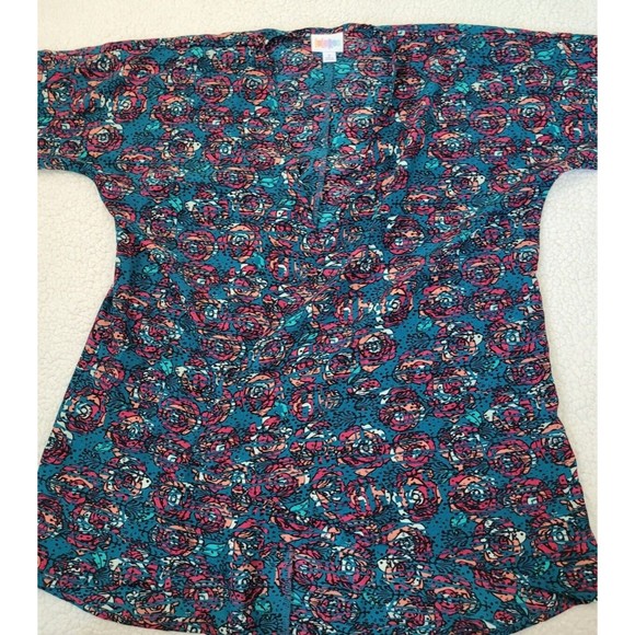 [144] LULAROE Women's Size 3 Blue Open Waterfall Cardigan Pink Floral Pattern - Picture 2 of 7